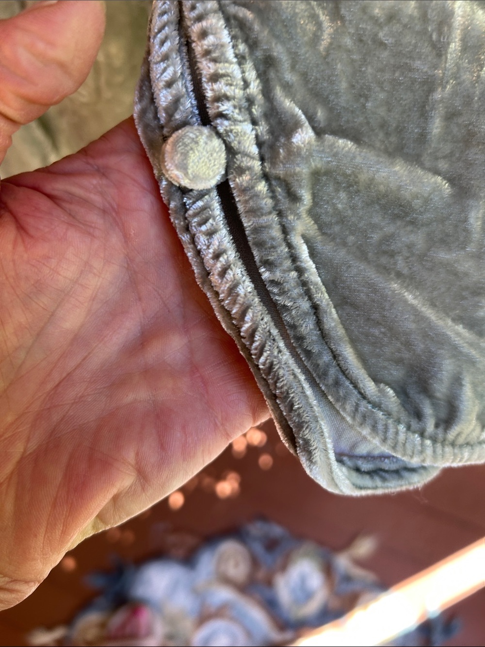 Soft Surroundings Crushed Velvet Button-Down Shirt — Sage L - Picture 4 of 5